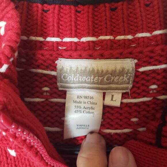 Coldwater Creek red black white intarsia knitted 1/4 zip sweater size Large - Picture 6 of 8